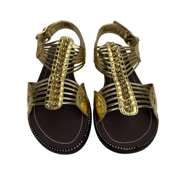 Vintage Kalli Gold Metallic Gladiator Sandals Adjustable Buckle Straps - Picture 5 of 9